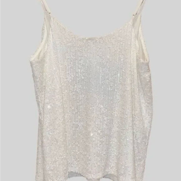 Express Sequin Cami Womens M White VNeck Tank Top Adjustable Straps NWT - Picture 6 of 7